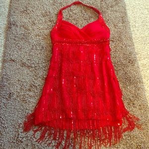 SCALA red fully beaded fringe dress!